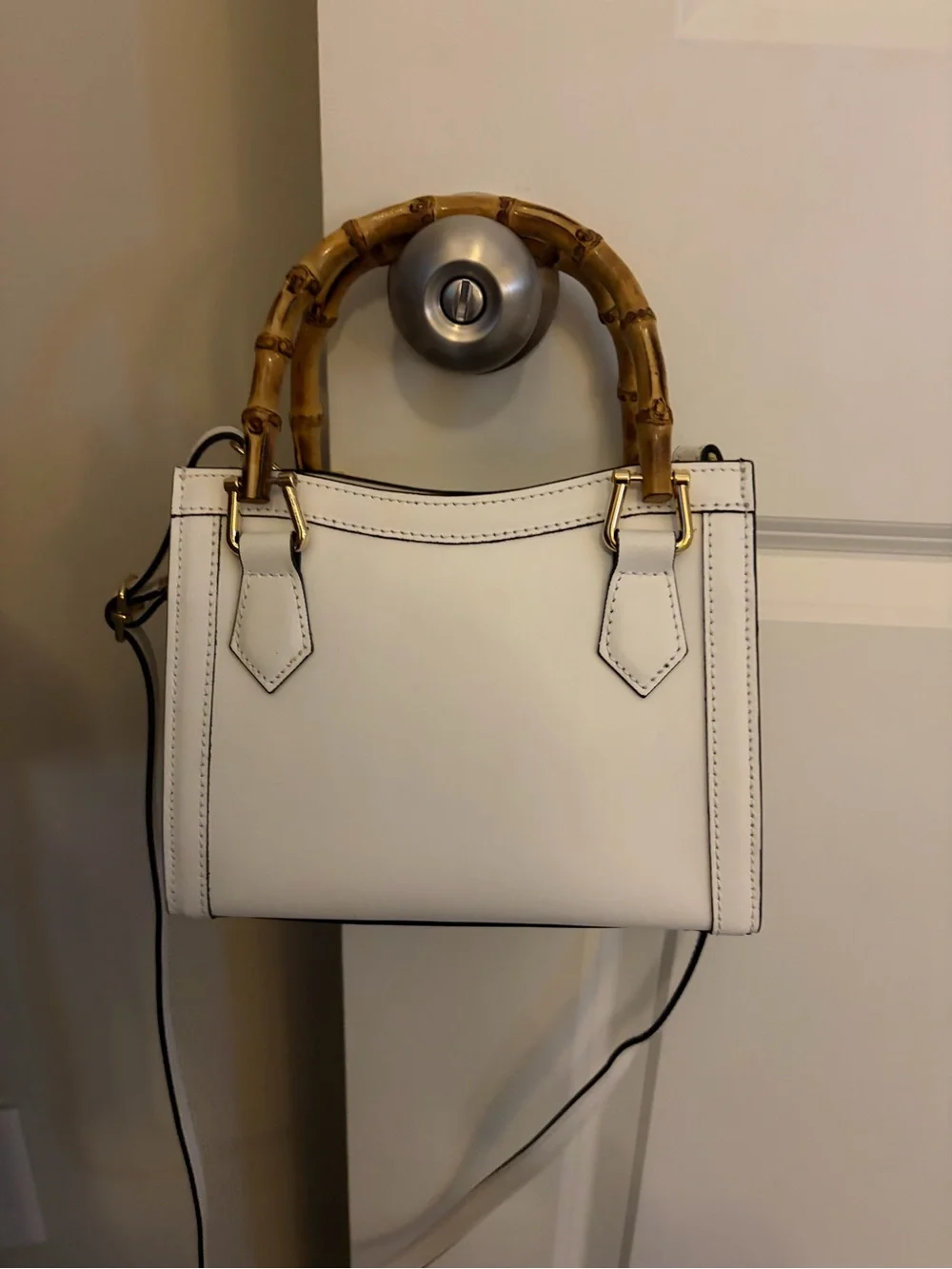 Custom Made Italy White Leather Diana Small Tote Crossbody Bamboo Handle Gucci - Picture 10 of 10